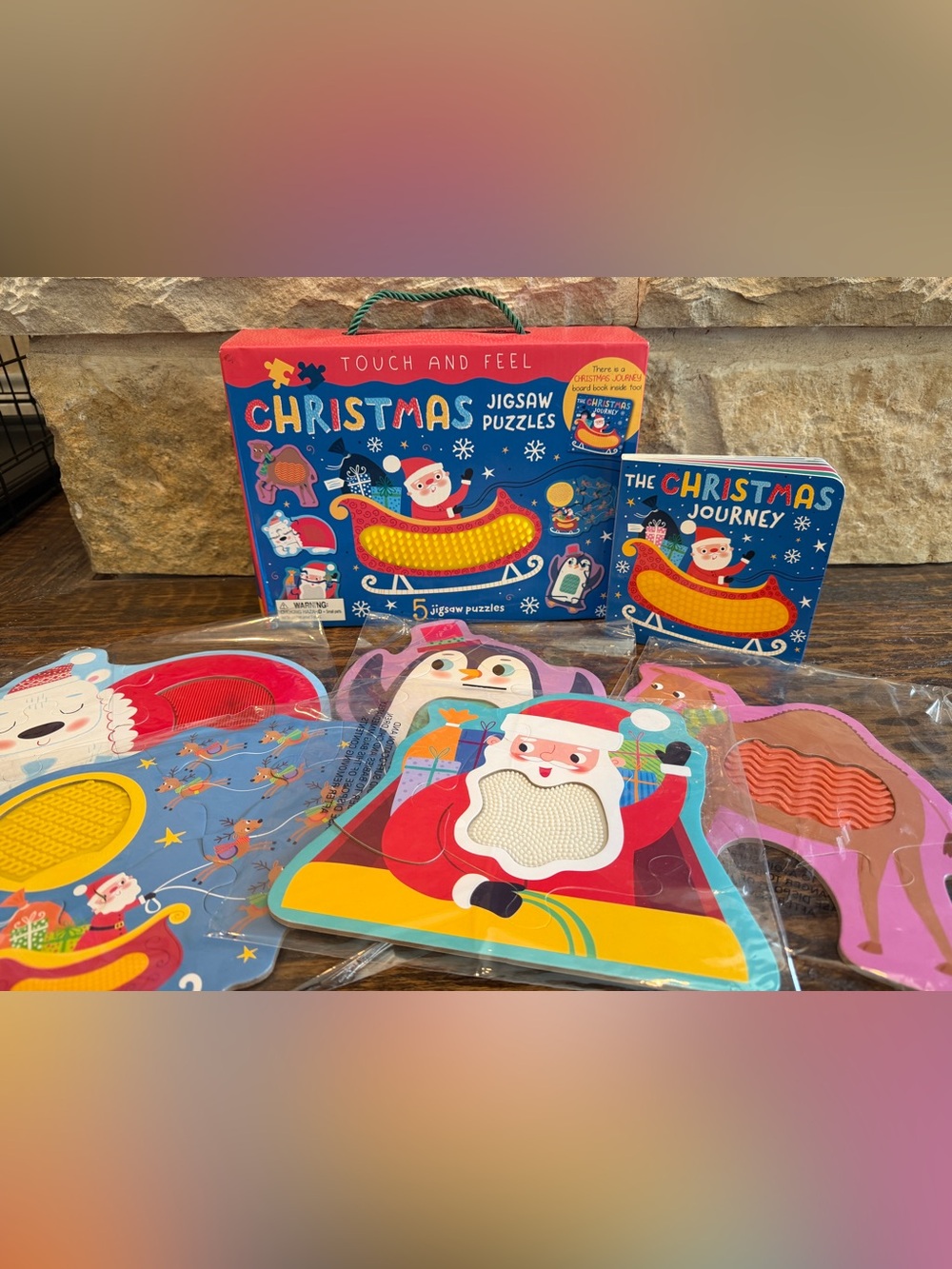 Touch and Feel Christmas Jigsaw Puzzles 5 Pack with Journey Board Book